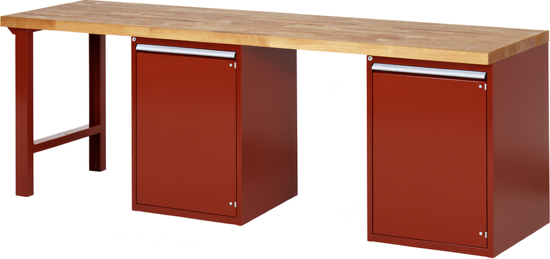 Werkbank Modell 7501 rot, BxTxH 2500x700x840 mm,  Buche-Massiv Arbeitsplatte 40 mm