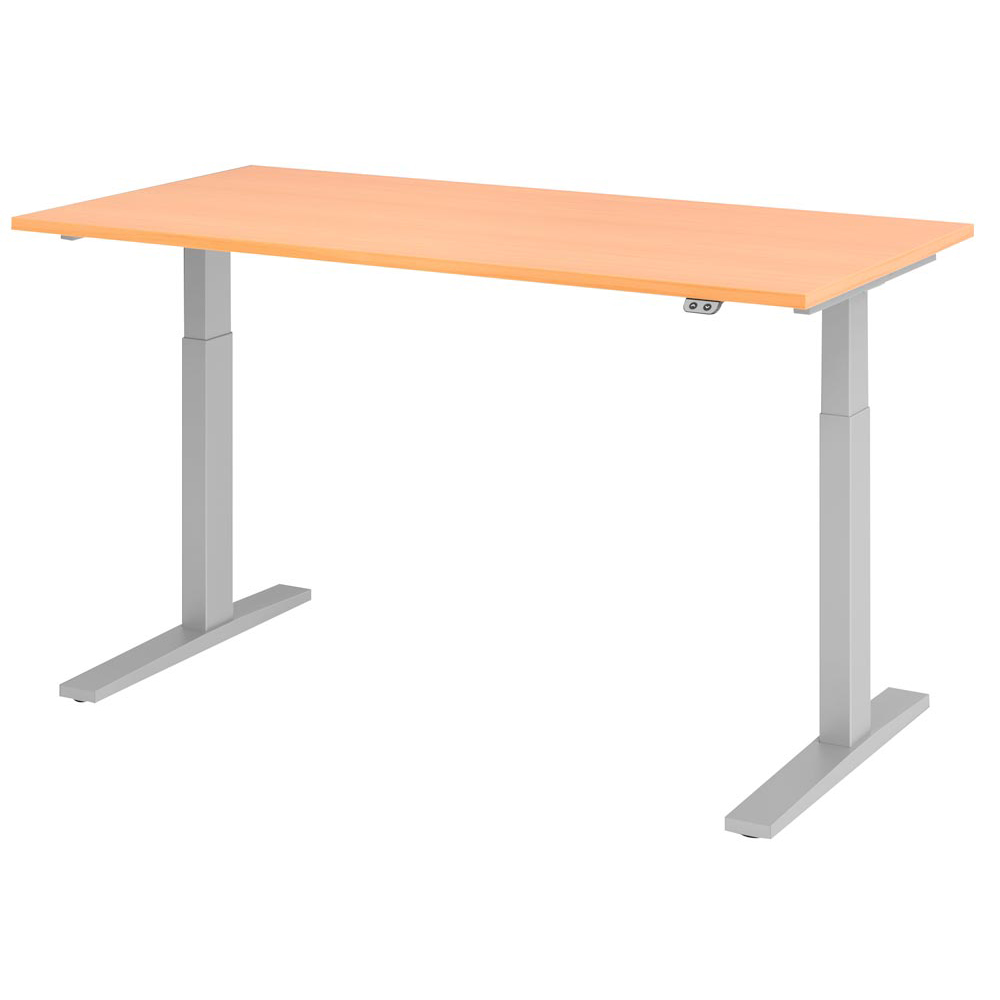 Schreibtisch, elektrisch höhenverstellbar von 700-1200 mm, Tastschalter, BxT 1600x800 mm, buche