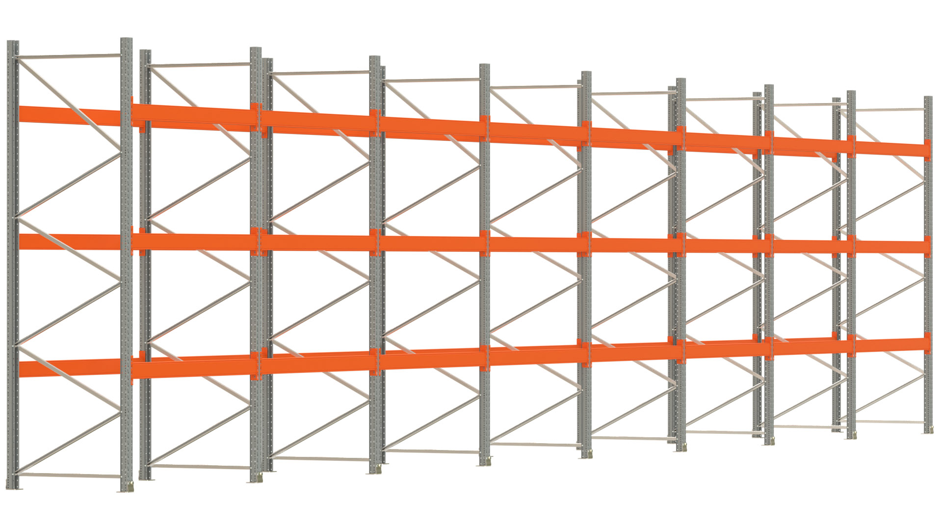 Palettenregal ARTUS - Breite 1596,5 cm - Höhe 350 cm - Tiefe 110 cm - Fachlast 2000 kg - 64 Palettenstellplätze