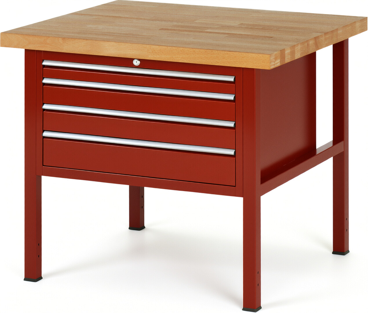 Werkbank Modell 8232 rot, BxTxH 1000x900x840 mm,  Buche-Massiv Arbeitsplatte 40 mm,  4 Schubladen mit  Vollauszug 100 % und  SoftClosing