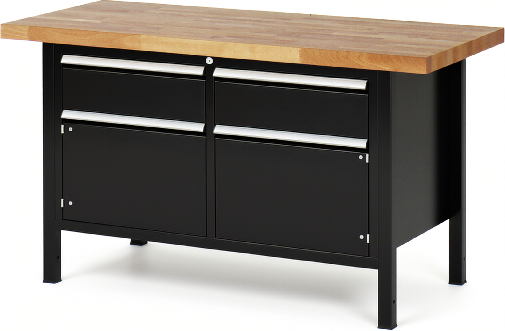 Werkbank Modell 8466 schwarz, BxTxH 1500x700x840 mm,  Buche-Massiv Arbeitsplatte 40 mm,  2 Schubladen mit  Vollauszug 100 % und  SoftClosing