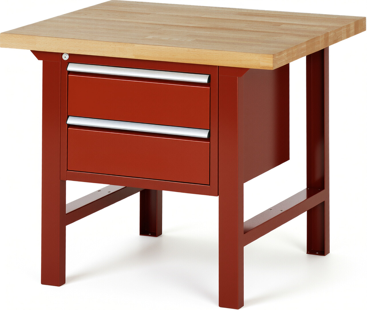 Werkbank Modell 7125 rot, BxTxH 1000x900x840 mm,  Buche-Massiv Arbeitsplatte 40 mm,  2 Schubladen mit  Auszug 90 %