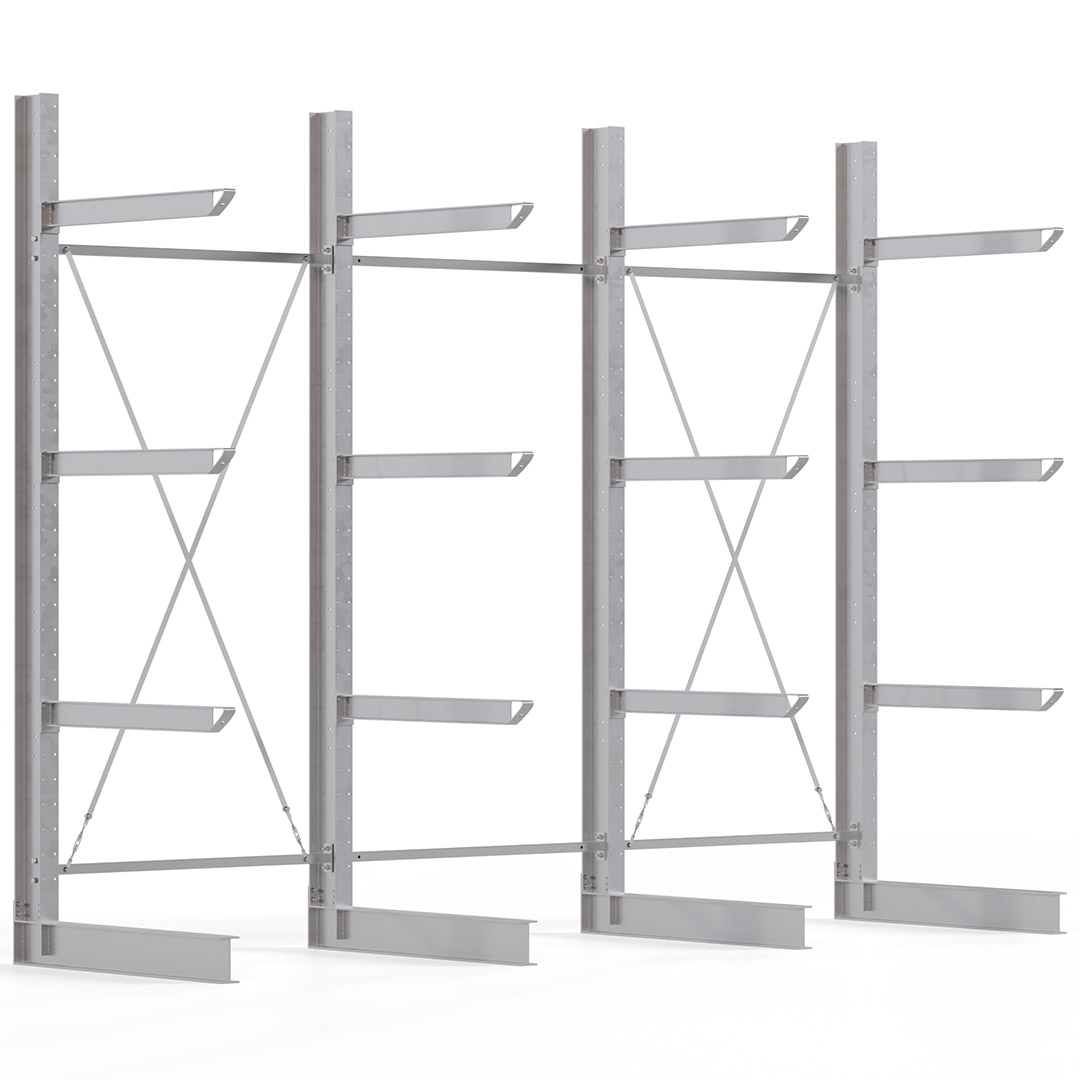 Kragarmregal KARL heavy - feuerverzinkt - Breite: 450 cm - Höhe: 350 cm - Tiefe: 120 cm - Traglast je Kragarm: 800 kg - einseitig