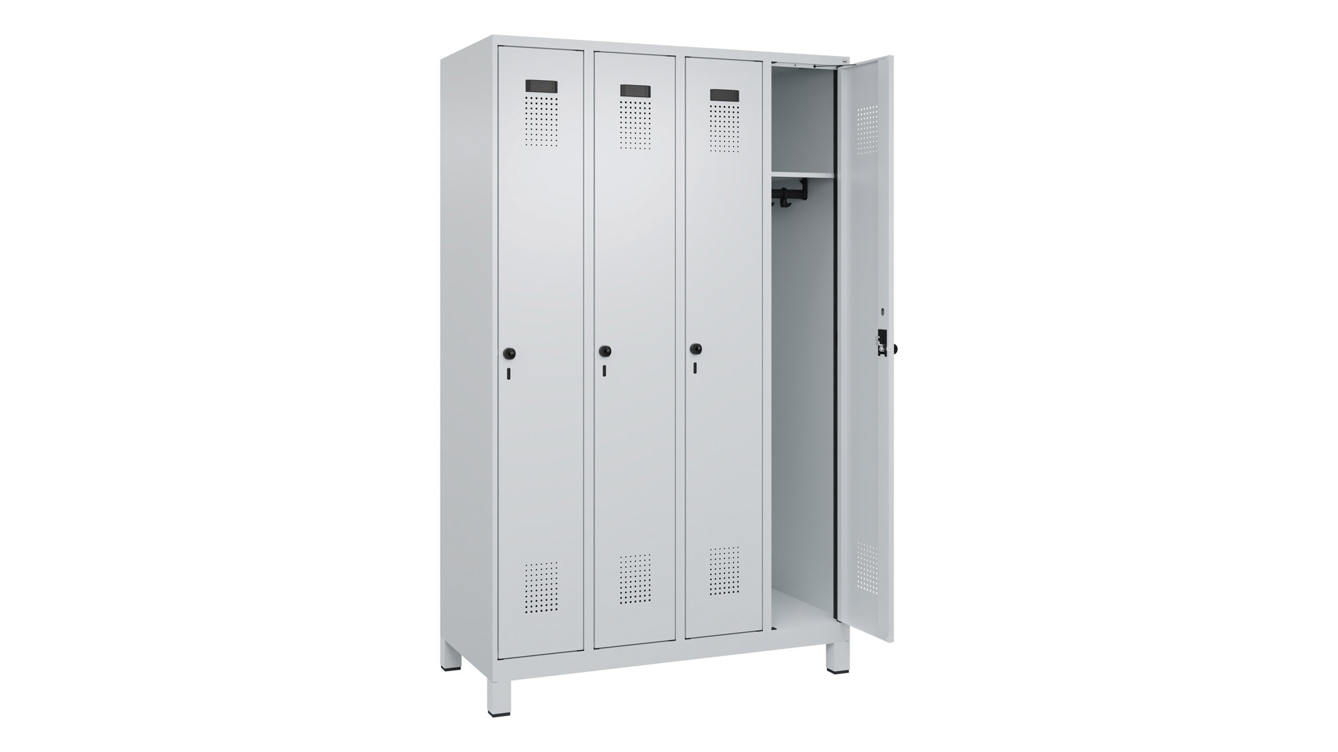 Spind - Garderobenschrank, Breite 120 cm, Höhe 195 cm, Tiefe 50 cm, 4 Abteile