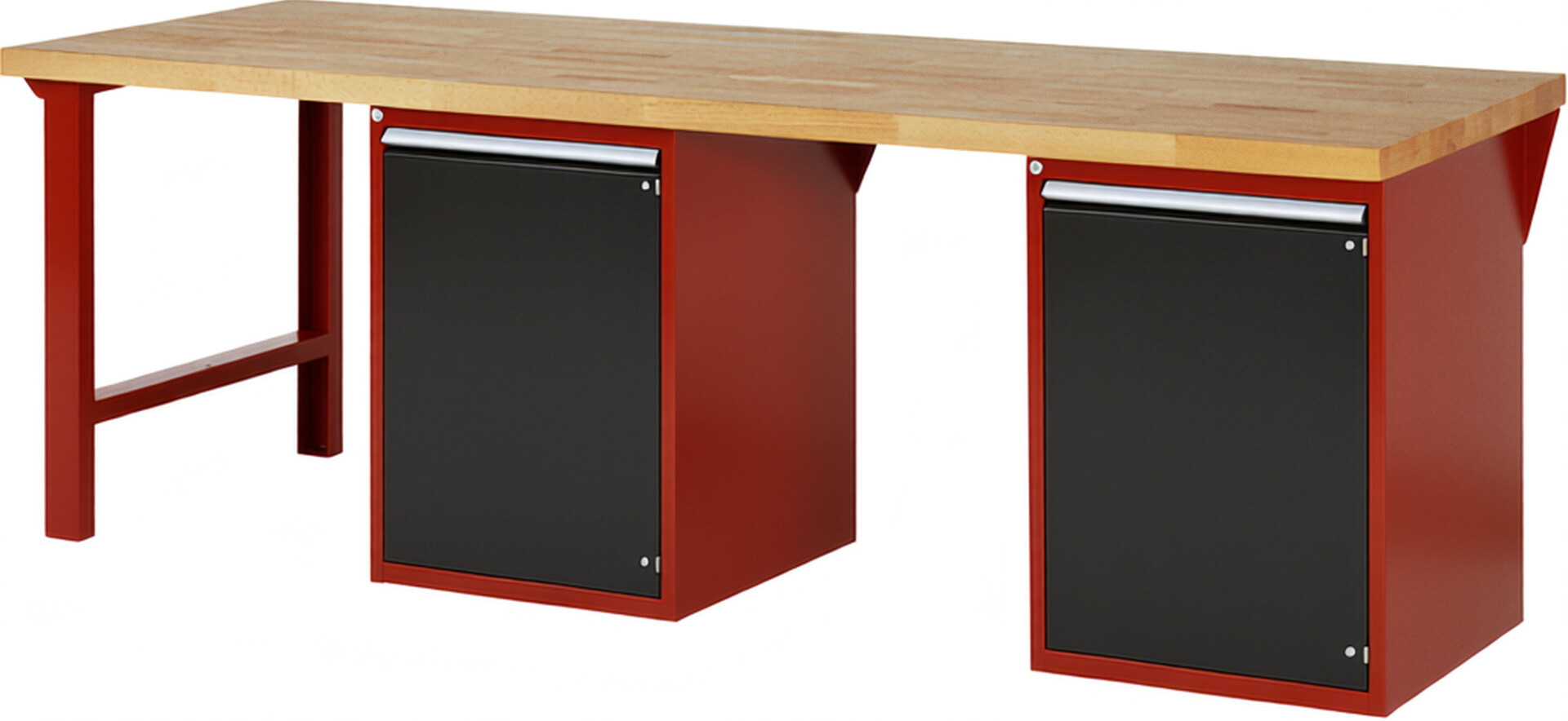 Werkbank Modell 7501 rot - schwarz, BxTxH 2500x900x890 mm,  Buche-Massiv Arbeitsplatte 40 mm