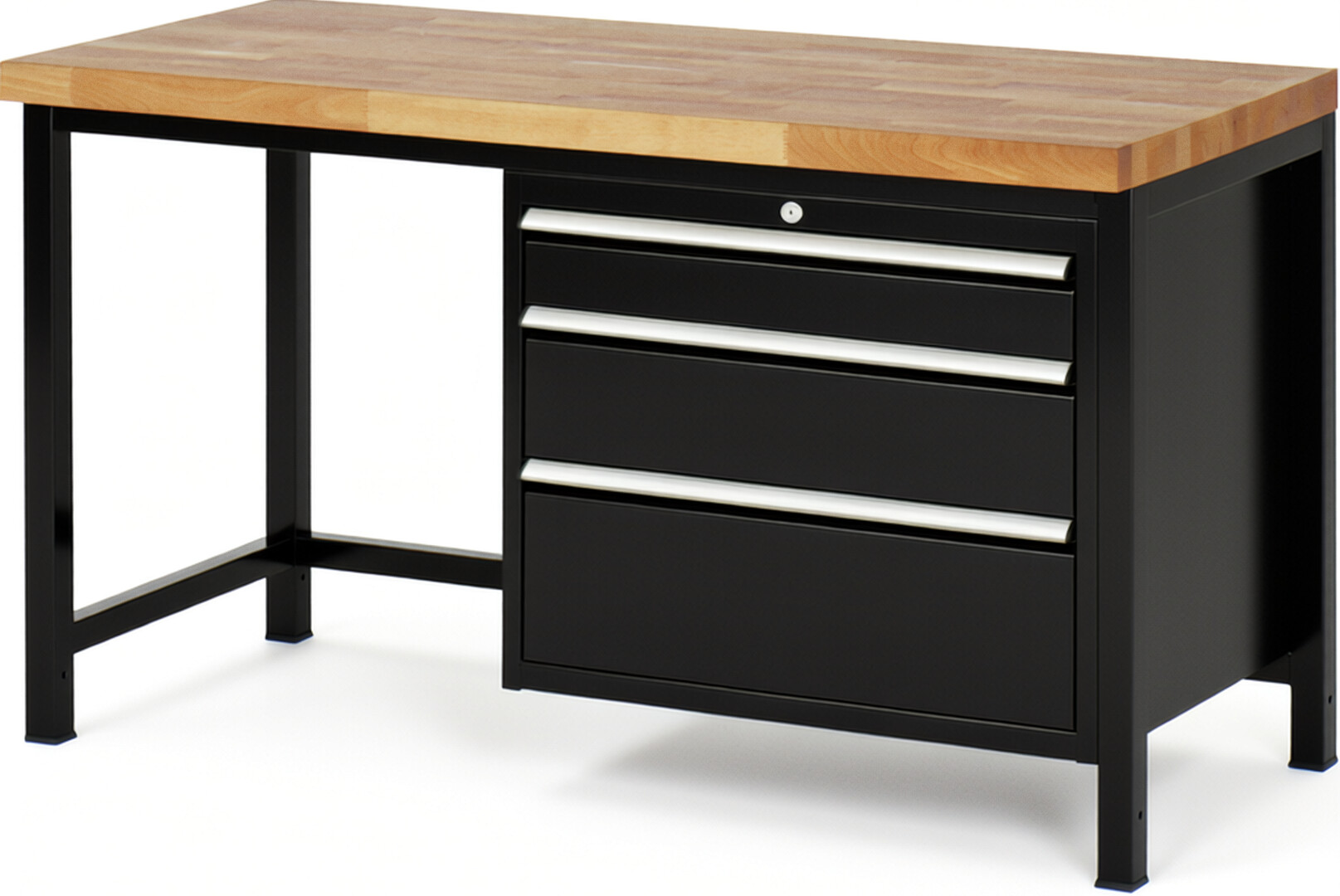 Werkbank Modell 8259 schwarz, BxTxH 1500x700x840-1040 mm,  Buche-Massiv Arbeitsplatte 40 mm,  3 Schubladen mit  Auszug 90 %