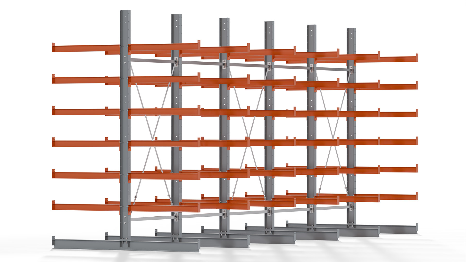 Kragarmregal KARL basic - lackiert - Breite: 640 cm - Höhe: 300 cm - Tiefe: 100 cm - Traglast je Kragarm: 450 kg - beidseitig
