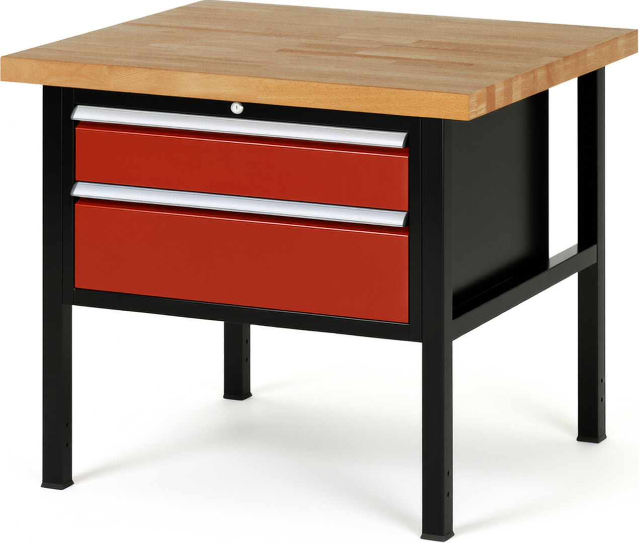 RAU Werkbank schwarz - rot - Breite 100 cm - Tiefe 90 cm - Höhe 104 cm - Buche-Massiv Arbeitsplatte 40 mm