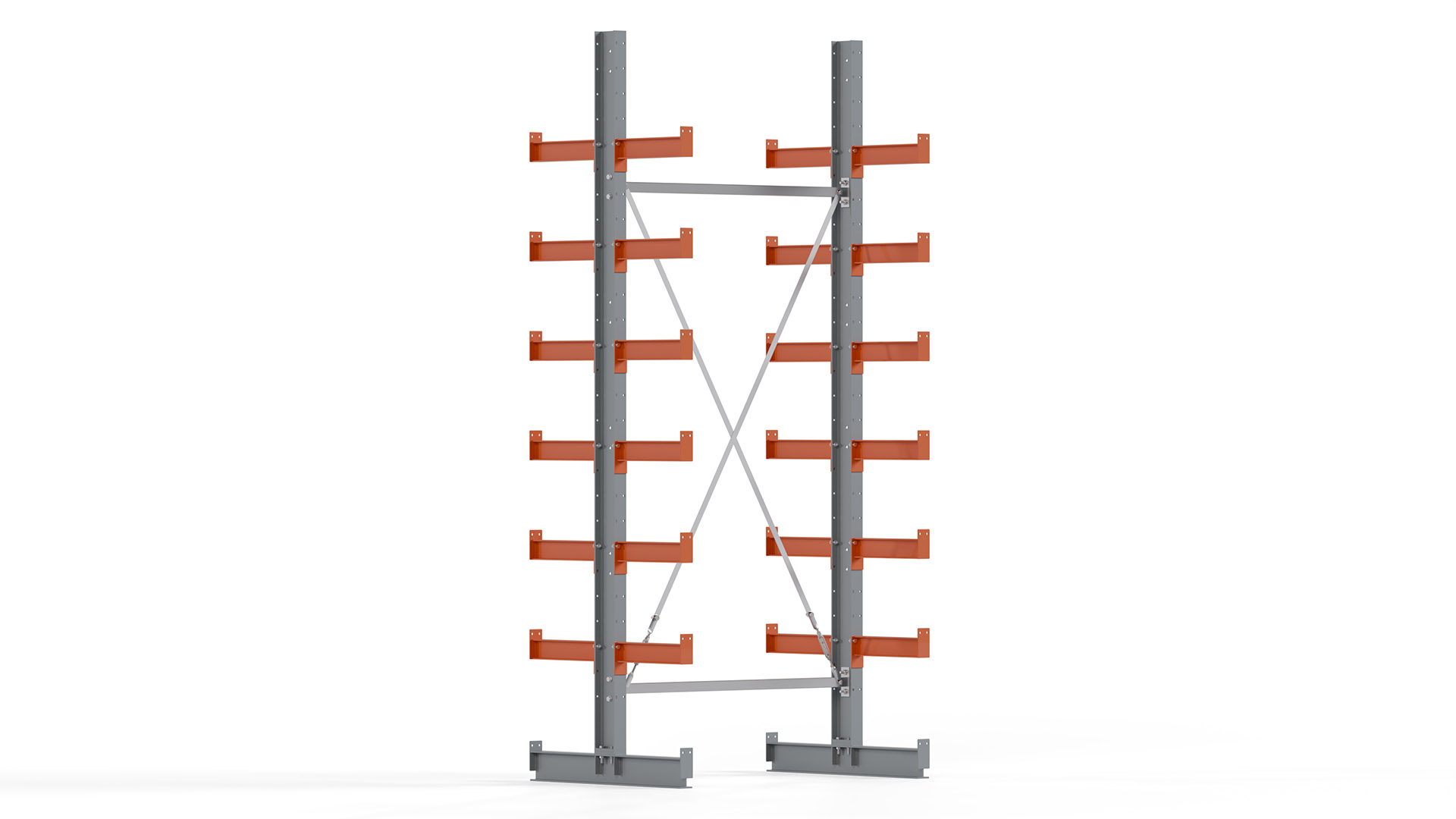 Kragarmregal KARL basic - lackiert - Breite: 128 cm - Höhe: 300 cm - Tiefe: 40 cm - Traglast je Kragarm: 1100 kg - beidseitig