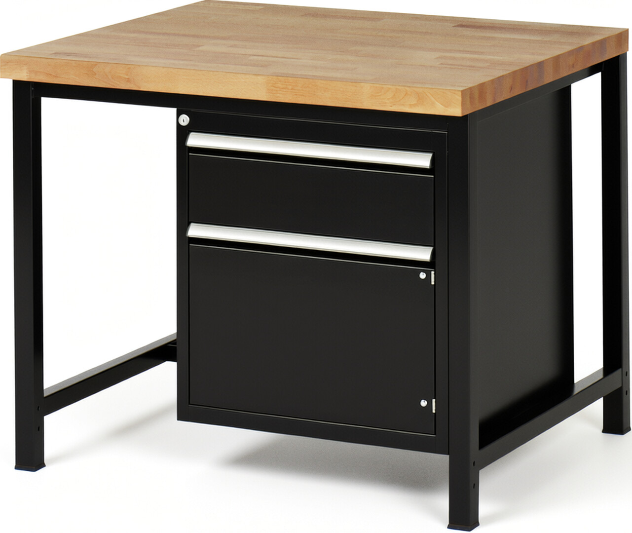 Werkbank Modell 8152 schwarz, BxTxH 1000x900x840 mm,  Buche-Massiv Arbeitsplatte 40 mm,  1 Schublade mit  Auszug 90 %