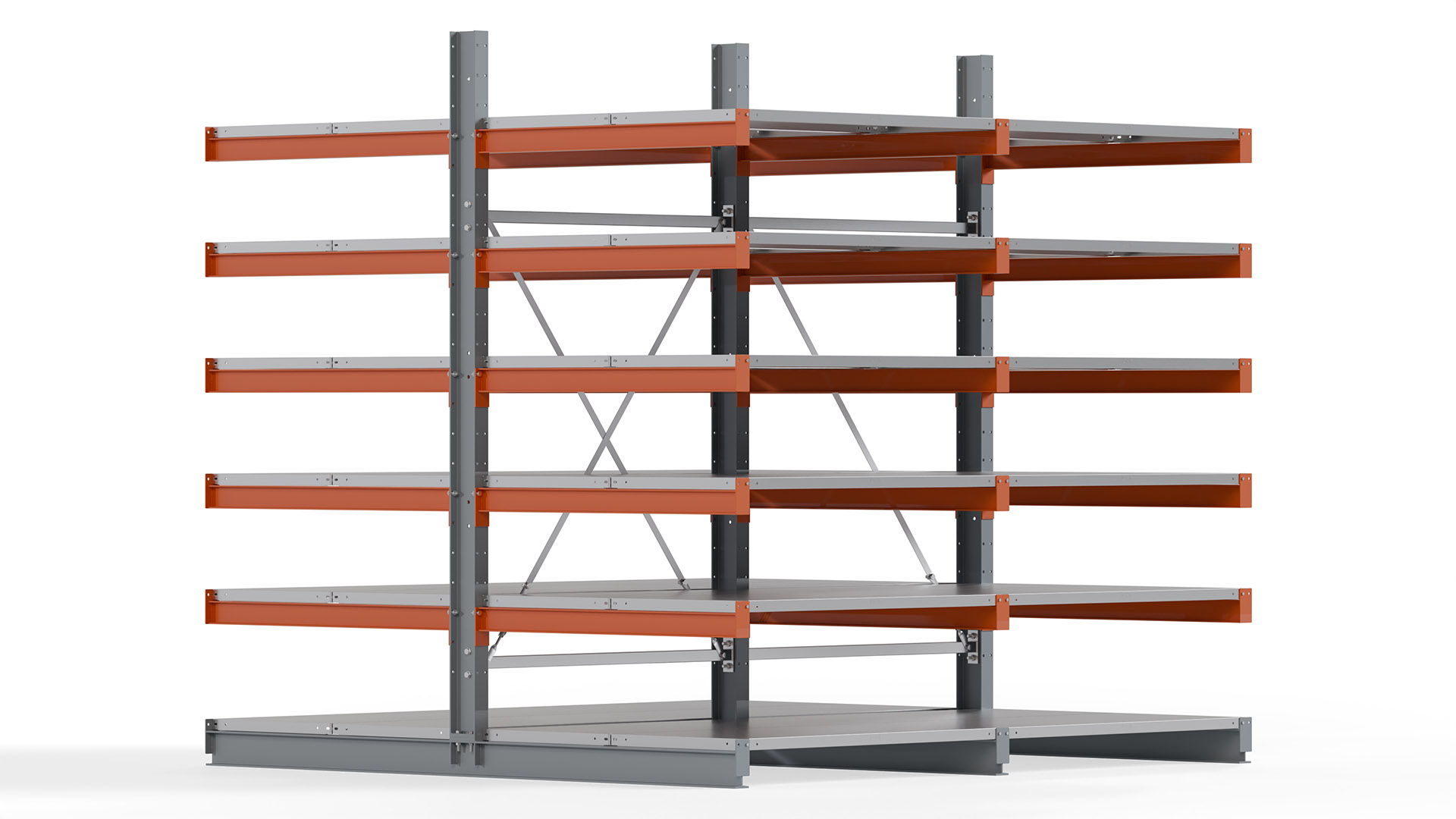 Kragarmregal KARL basic - lackiert - Breite: 256 cm - Höhe: 250 cm - Tiefe: 120 cm - Traglast je Kragarm: 370 kg - beidseitig