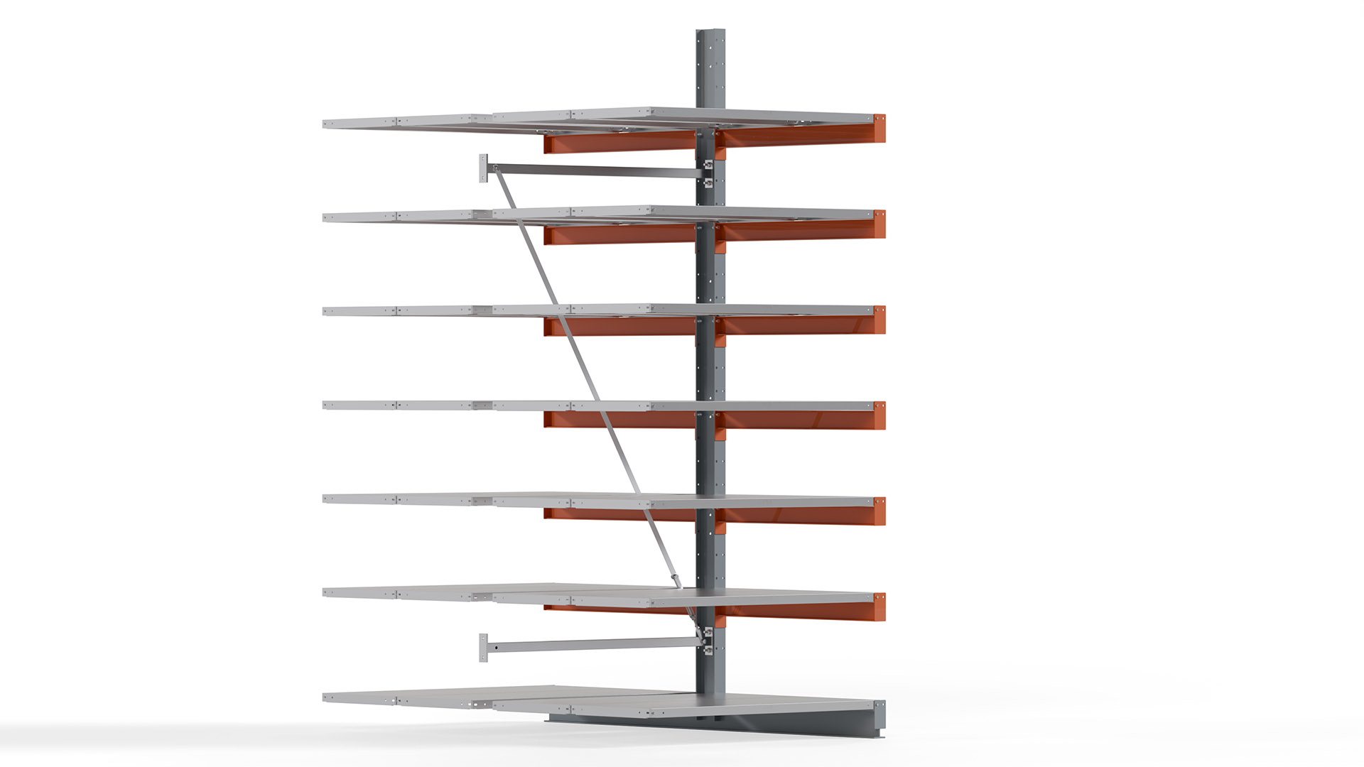 Kragarmregal KARL basic - Anbaufeld - Breite: 128 cm - Höhe: 300 cm - Tiefe: 212 cm - Traglast je Arm: 450 kg - doppelseitig