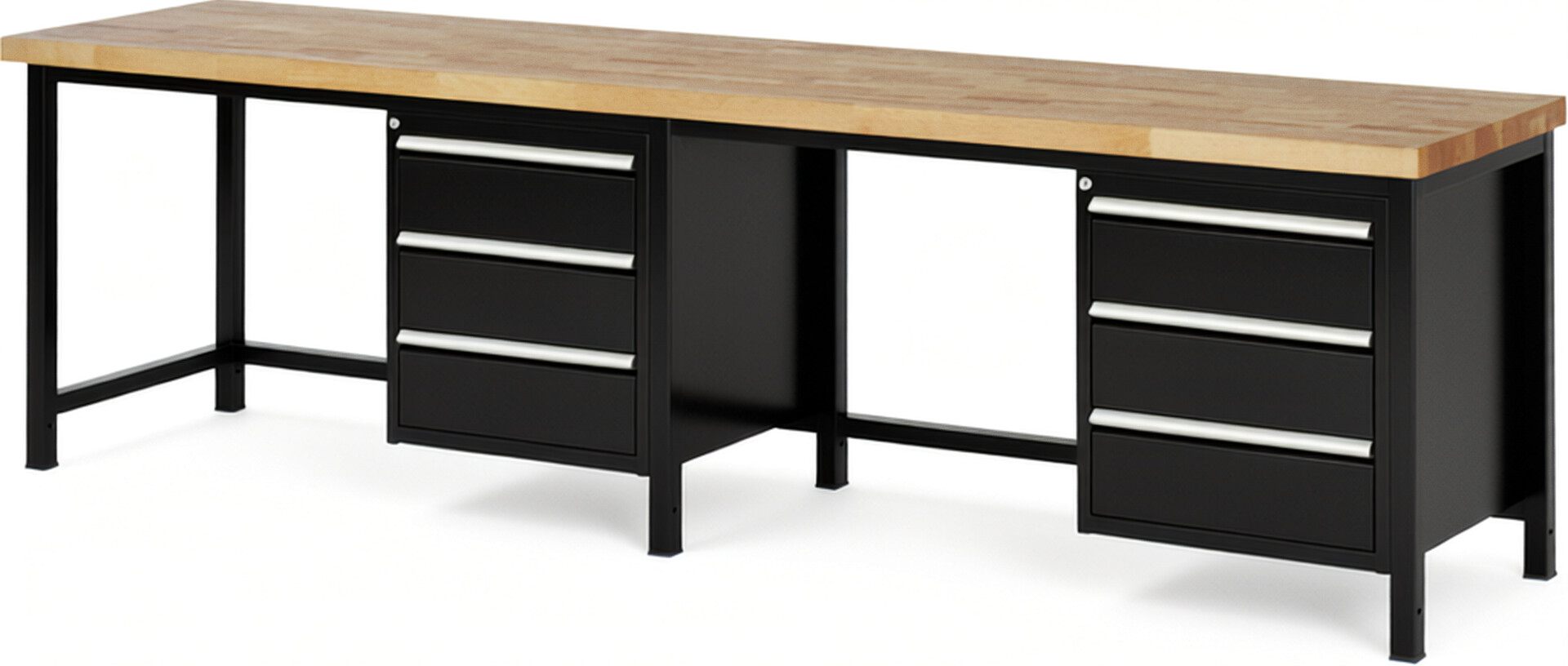 RAU Werkbank schwarz - Breite 300 cm - Tiefe 70 cm - Höhe 104 cm - Buche-Massiv Arbeitsplatte 40 mm