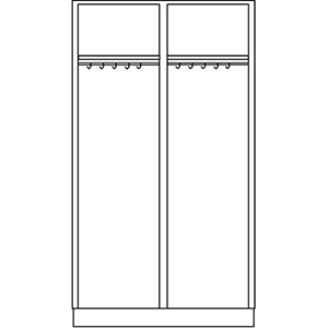 Garderoben-Wäscheschrank m. Flügeltüren u. Sockel, Breite 100 cm, Höhe 180 cm, Tiefe 50 cm, 2 Fächer