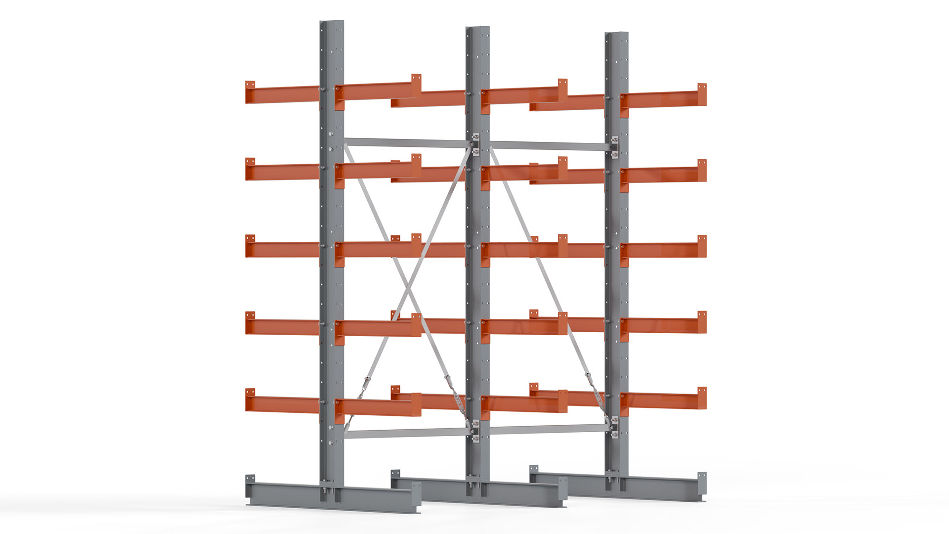 Kragarmregal KARL basic - lackiert - Breite: 200 cm - Höhe: 250 cm - Tiefe: 60 cm - Traglast je Kragarm: 730 kg - beidseitig