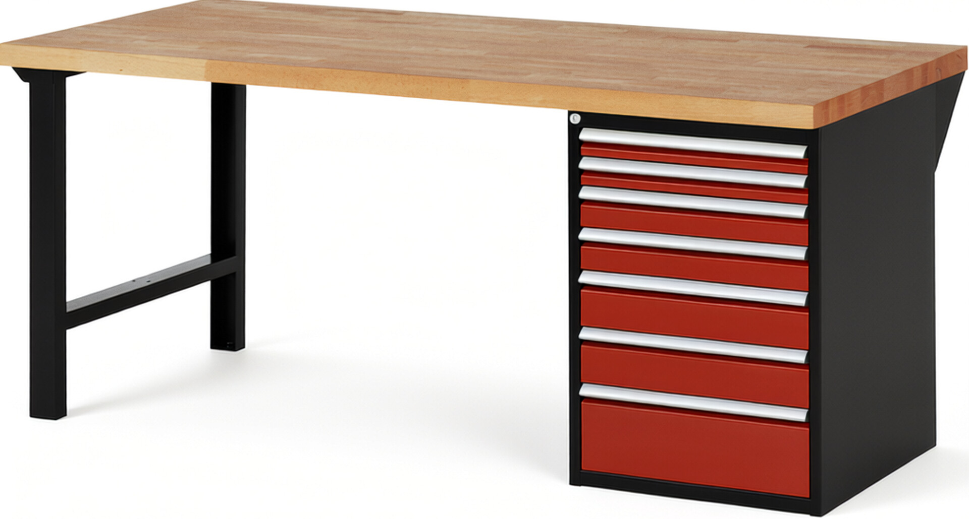 RAU Werkbank schwarz - rot - Breite 200 cm - Tiefe 90 cm - Höhe 89 cm - Buche-Massiv Arbeitsplatte 40 mm