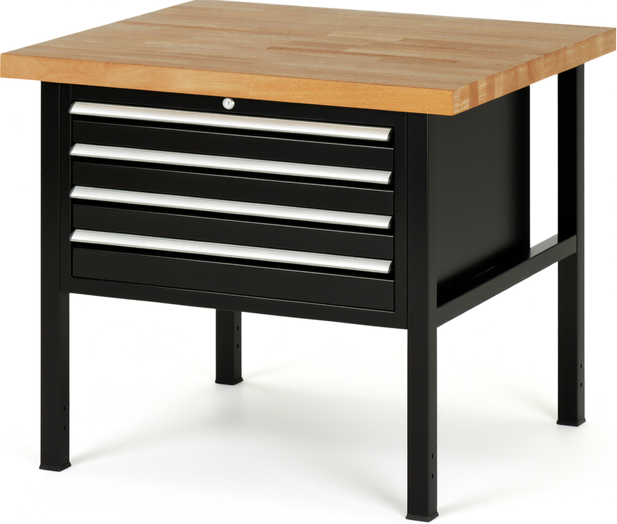 Werkbank Modell 8233 schwarz, BxTxH 1000x900x840 mm,  Buche-Massiv Arbeitsplatte 40 mm,  4 Schubladen mit  Vollauszug 100 % und  SoftClosing
