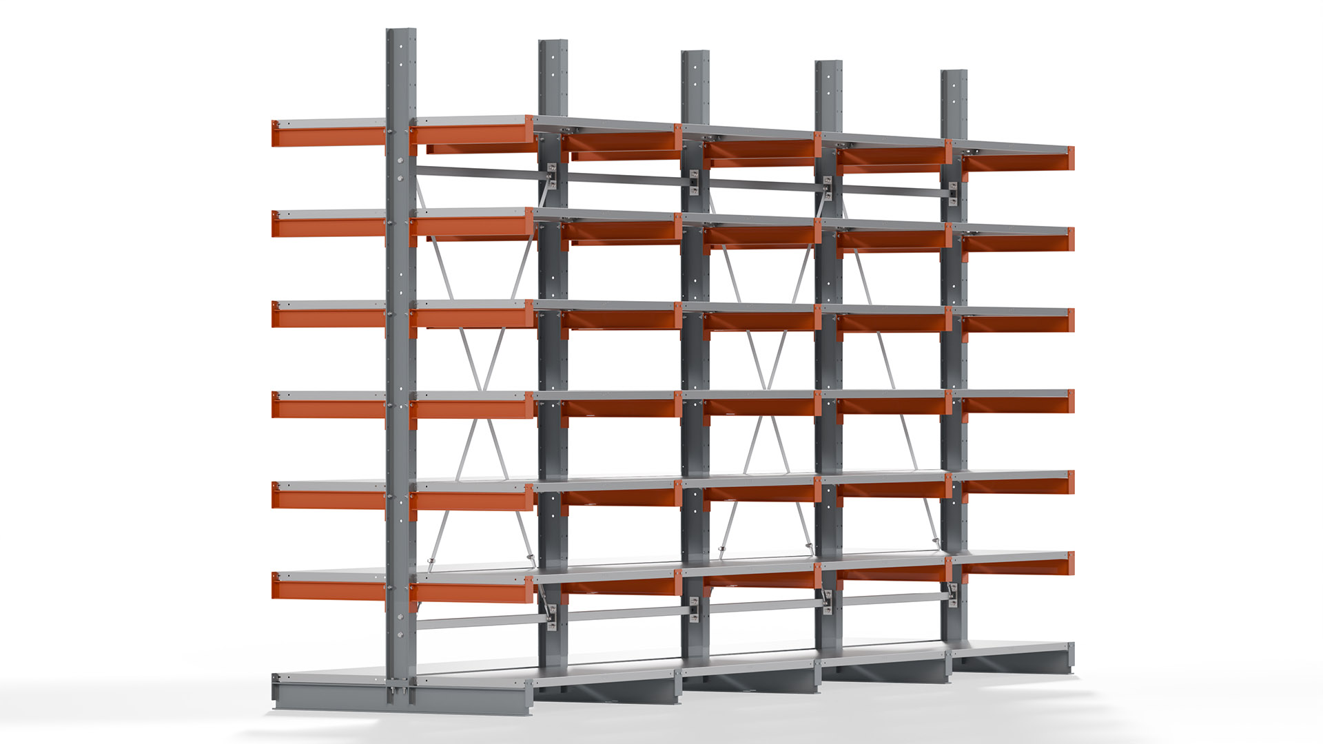 Kragarmregal KARL basic - lackiert - Breite: 512 cm - Höhe: 300 cm - Tiefe: 60 cm - Traglast je Kragarm: 740 kg - beidseitig