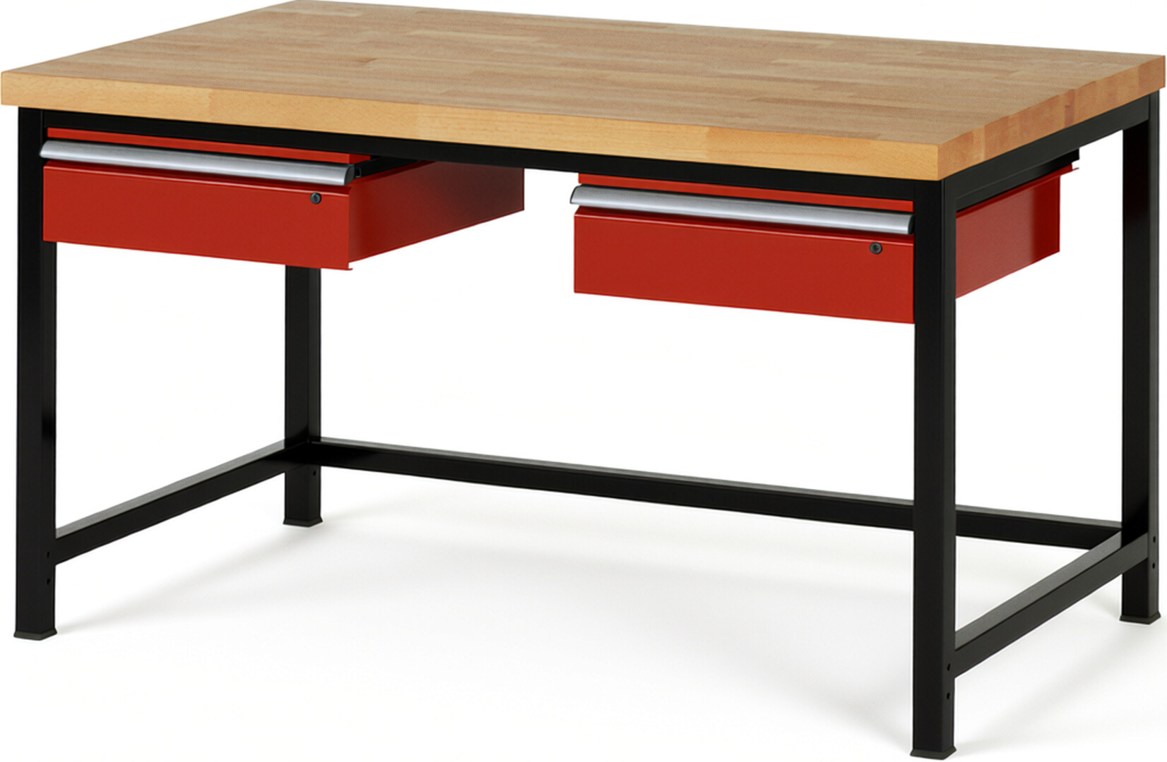 RAU Werkbank schwarz - rot - Breite 150 cm - Tiefe 90 cm - Höhe 104 cm - Buche-Massiv Arbeitsplatte 40 mm