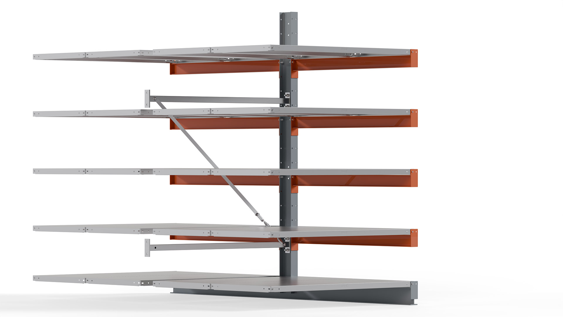 Kragarmregal KARL basic - Anbaufeld - Breite: 128 cm - Höhe: 200 cm - Tiefe: 252 cm - Traglast je Arm: 370 kg - doppelseitig