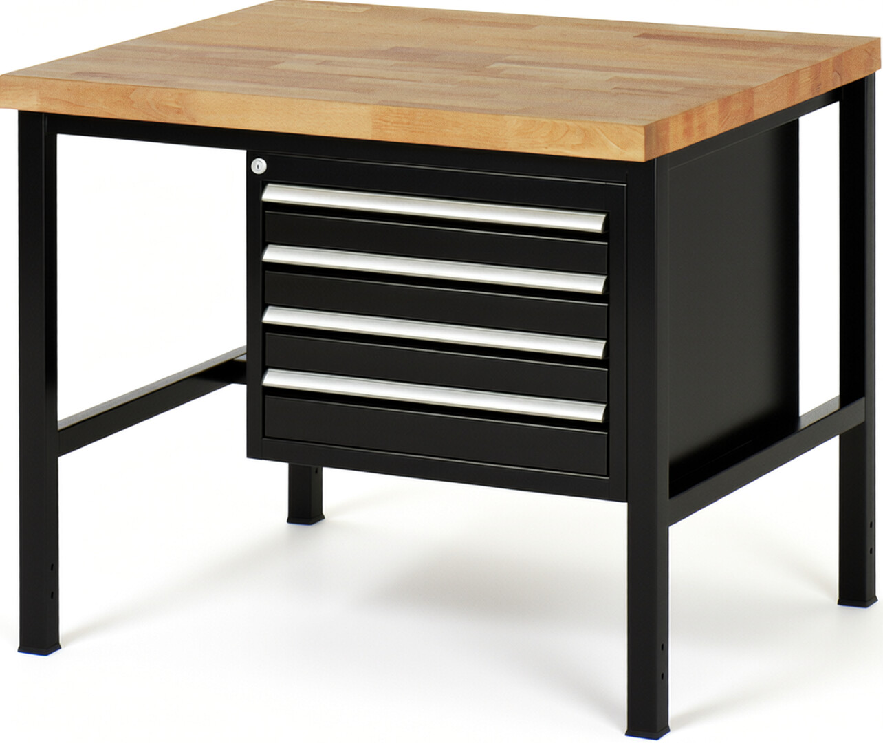 Werkbank Modell 8133 schwarz, BxTxH 1000x900x840 mm,  Buche-Massiv Arbeitsplatte 40 mm,  4 Schubladen mit  Auszug 90 %