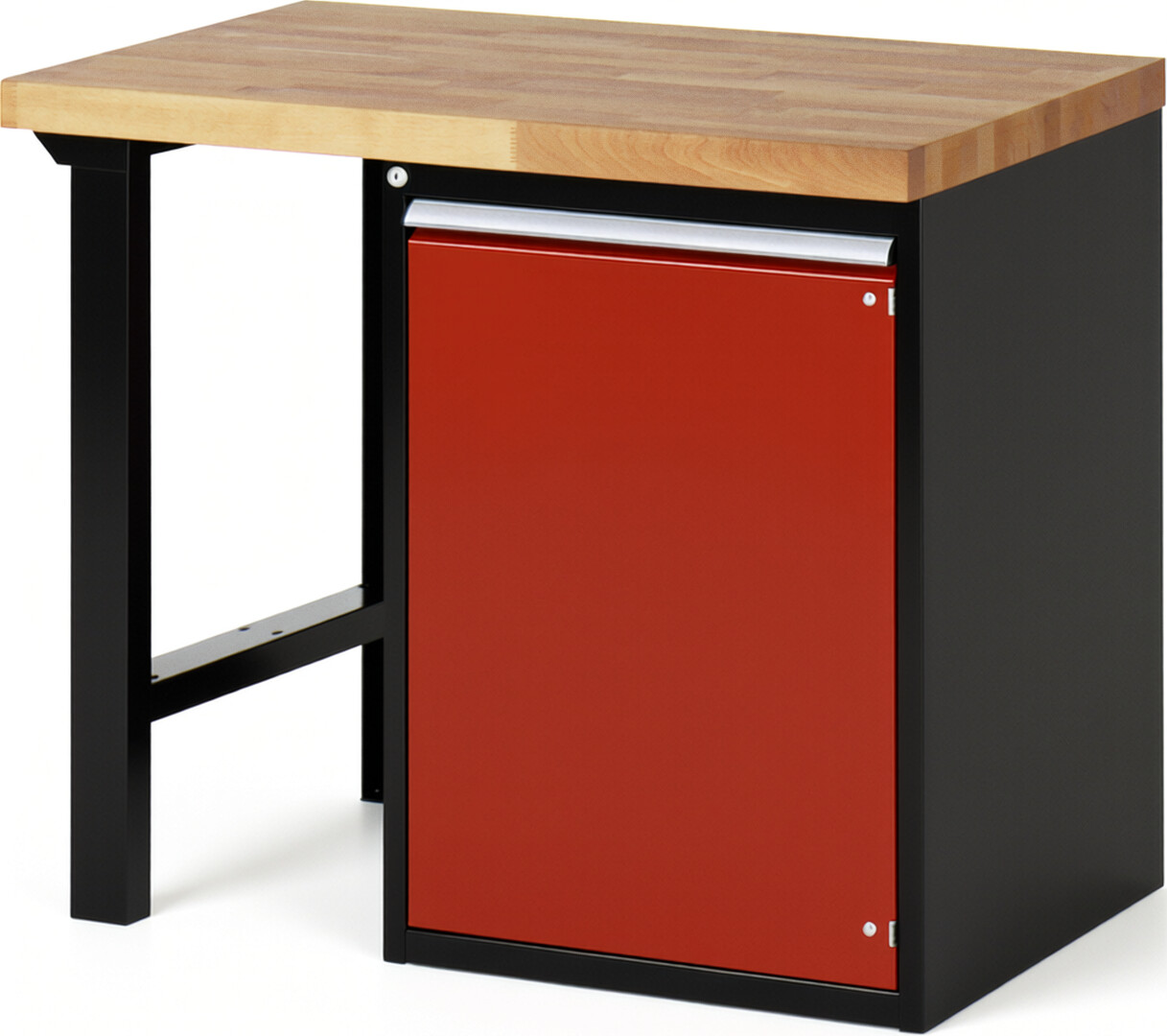RAU Werkbank schwarz - rot - Breite 100 cm - Tiefe 70 cm - Höhe 89 cm - Buche-Massiv Arbeitsplatte 40 mm