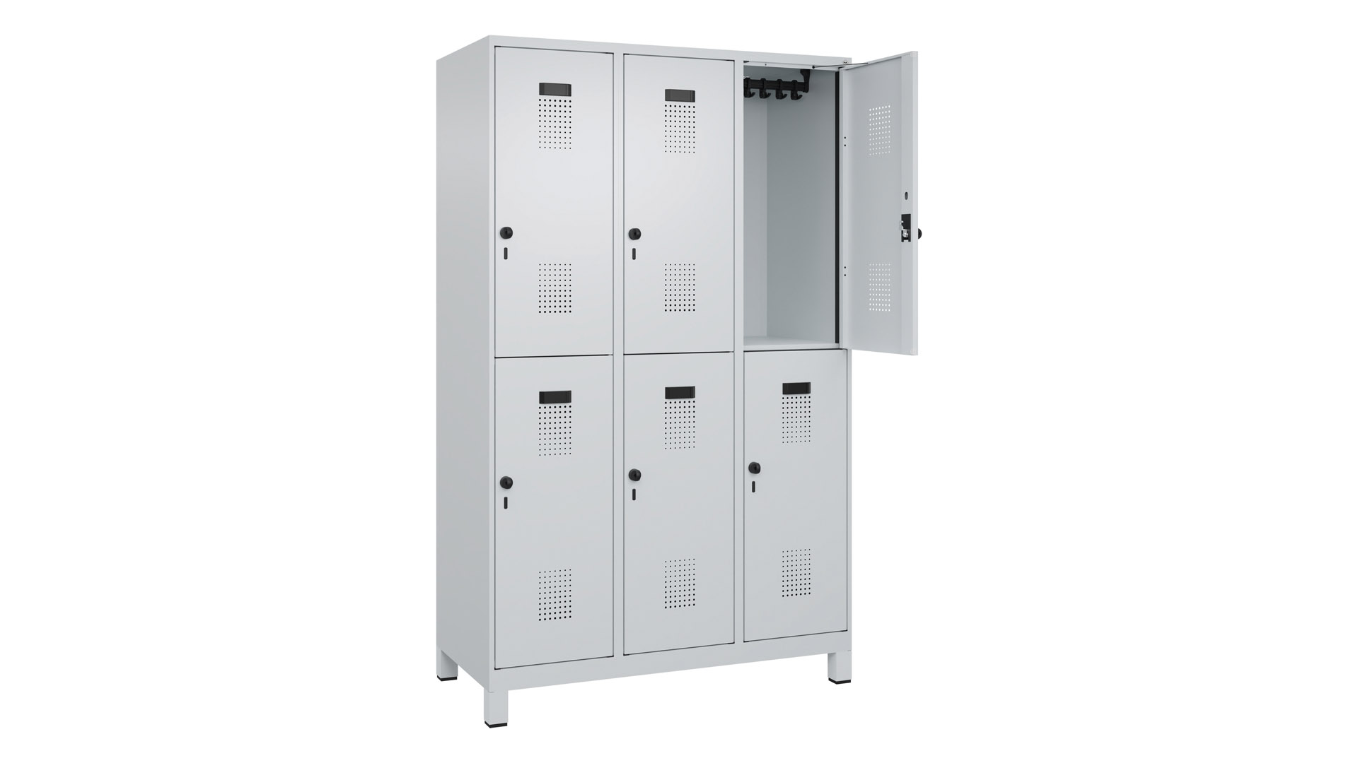Garderobenspind doppelstöckig, Breite 120 cm, Höhe 195 cm, Tiefe 50 cm, 6 Fächer