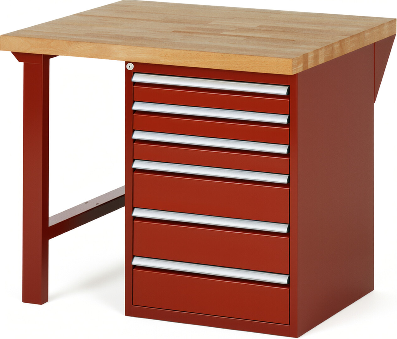 Werkbank Modell 7515 rot, BxTxH 1000x900x890 mm,  Buche-Massiv Arbeitsplatte 40 mm,  6 Schubladen mit  Vollauszug 100 % und  SoftClosing
