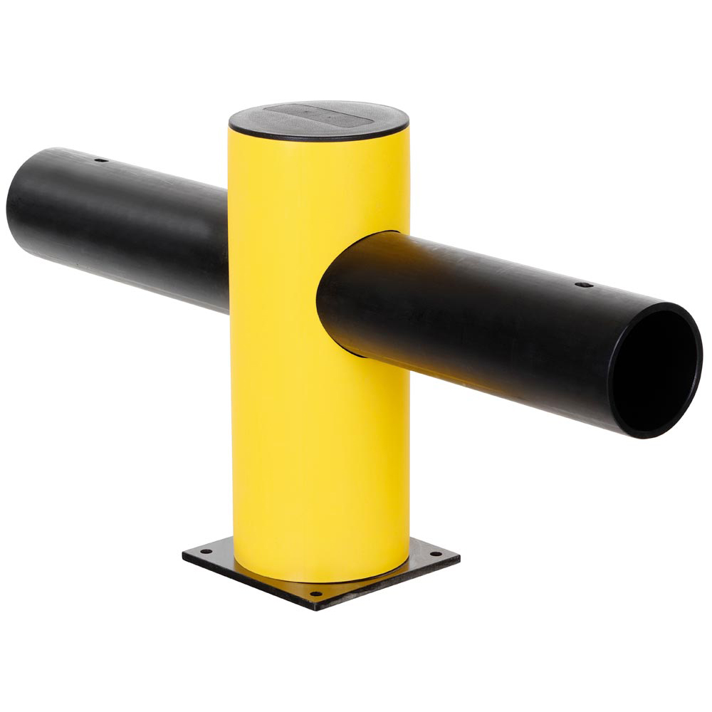 Verkehrsbarriere, Spezialkunststoff, einzeilig, Mittelpfosten, Höhe 516 mm, Durchm. 200 mm, gelb/schwarz