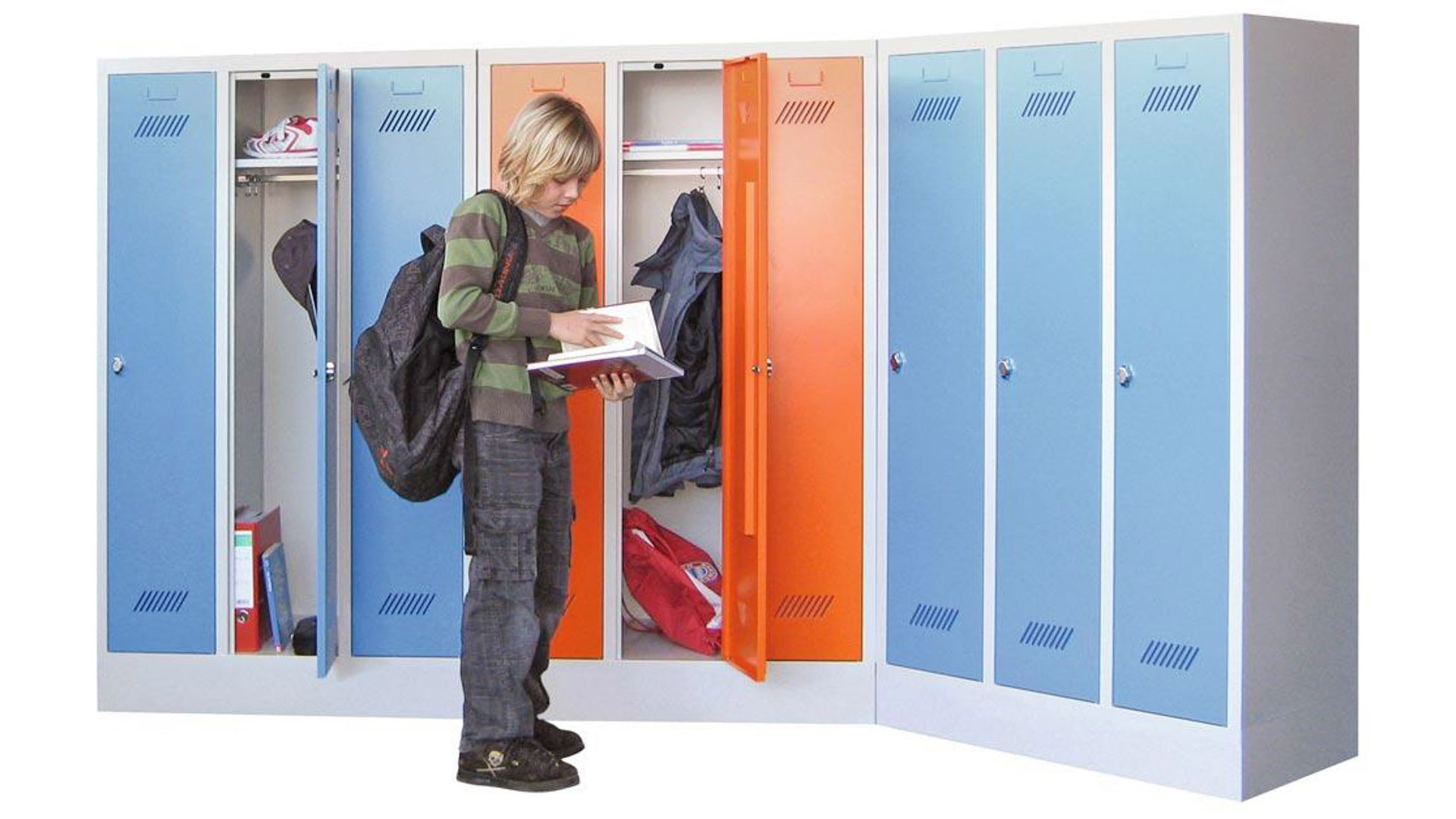 Schulschrank, Spindschrank f. Schulen, Breite 63 cm, Höhe 160 cm, Tiefe 50 cm, 2 Abteil(e)