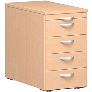 Bürocontainer, Standcontainer, BxTxH 438x800x720 mm, 1 Utensilienschub, 4 Metallschubladen, Schloss, buche