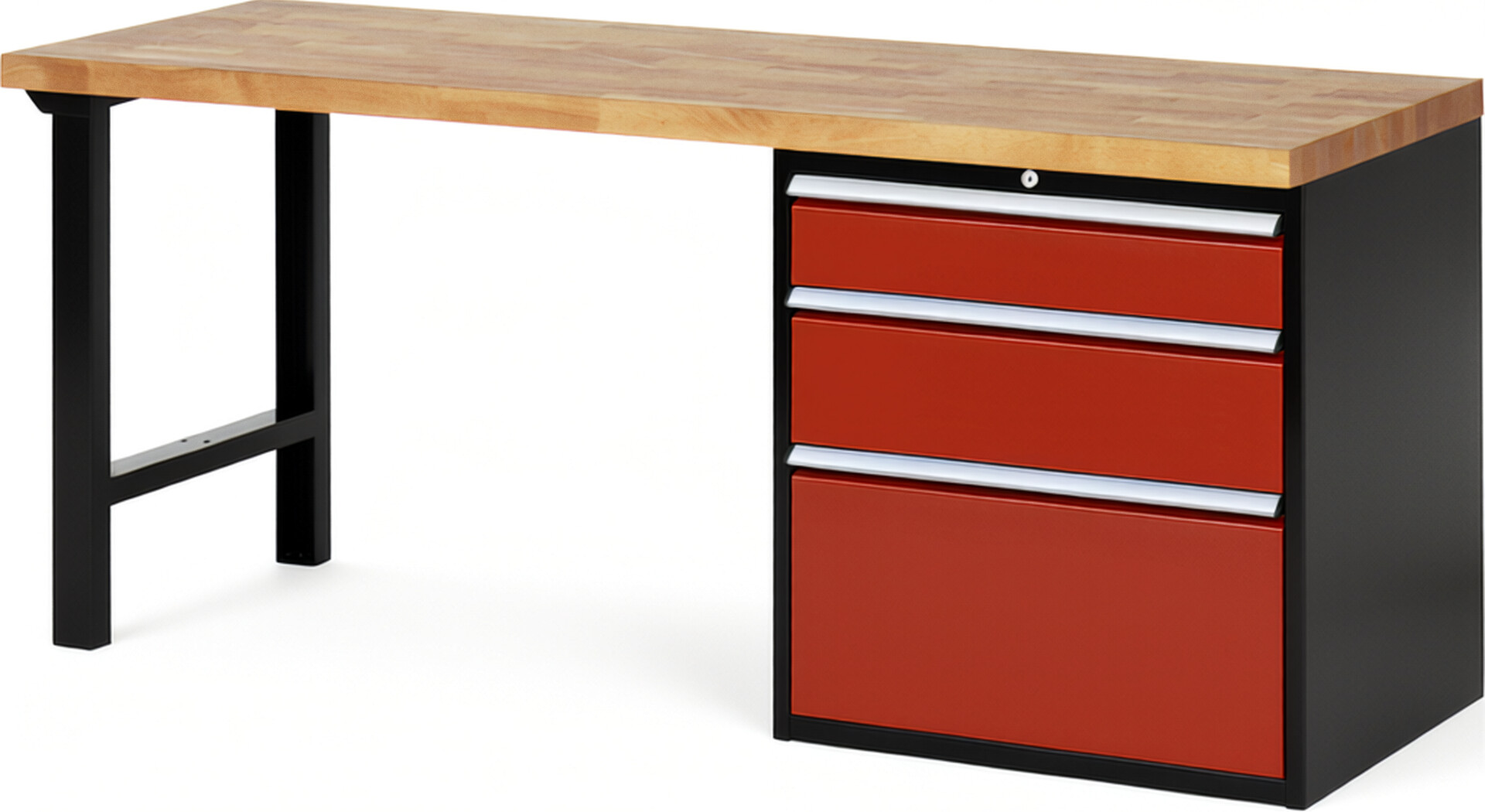 RAU Werkbank schwarz - rot - Breite 200 cm - Tiefe 70 cm - Höhe 89 cm - Buche-Massiv Arbeitsplatte 40 mm