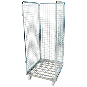 Rollbox mit Drahtgitterwänden, 3-seitig, Nutzhöhe 1585 mm, BxTxH 810x720x1800 mm, Bodenplatte aus Stahl, verzinkt
