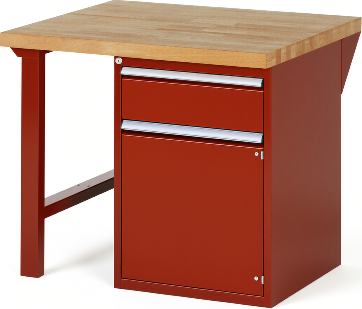 Werkbank Modell 7502 rot, BxTxH 1000x900x890 mm,  Buche-Massiv Arbeitsplatte 40 mm,  1 Schublade mit  Vollauszug 100 % und  SoftClosing
