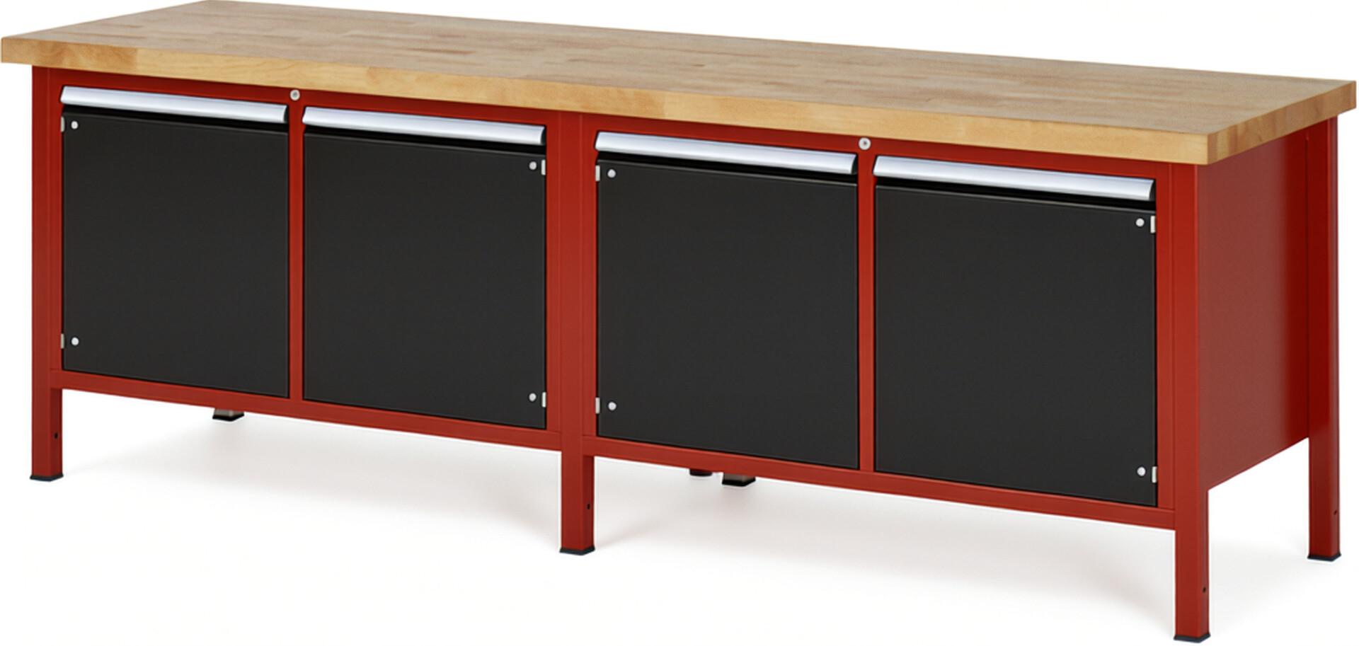 Werkbank Modell 8465 rot - schwarz, BxTxH 2500x700x840 mm,  Buche-Massiv Arbeitsplatte 40 mm