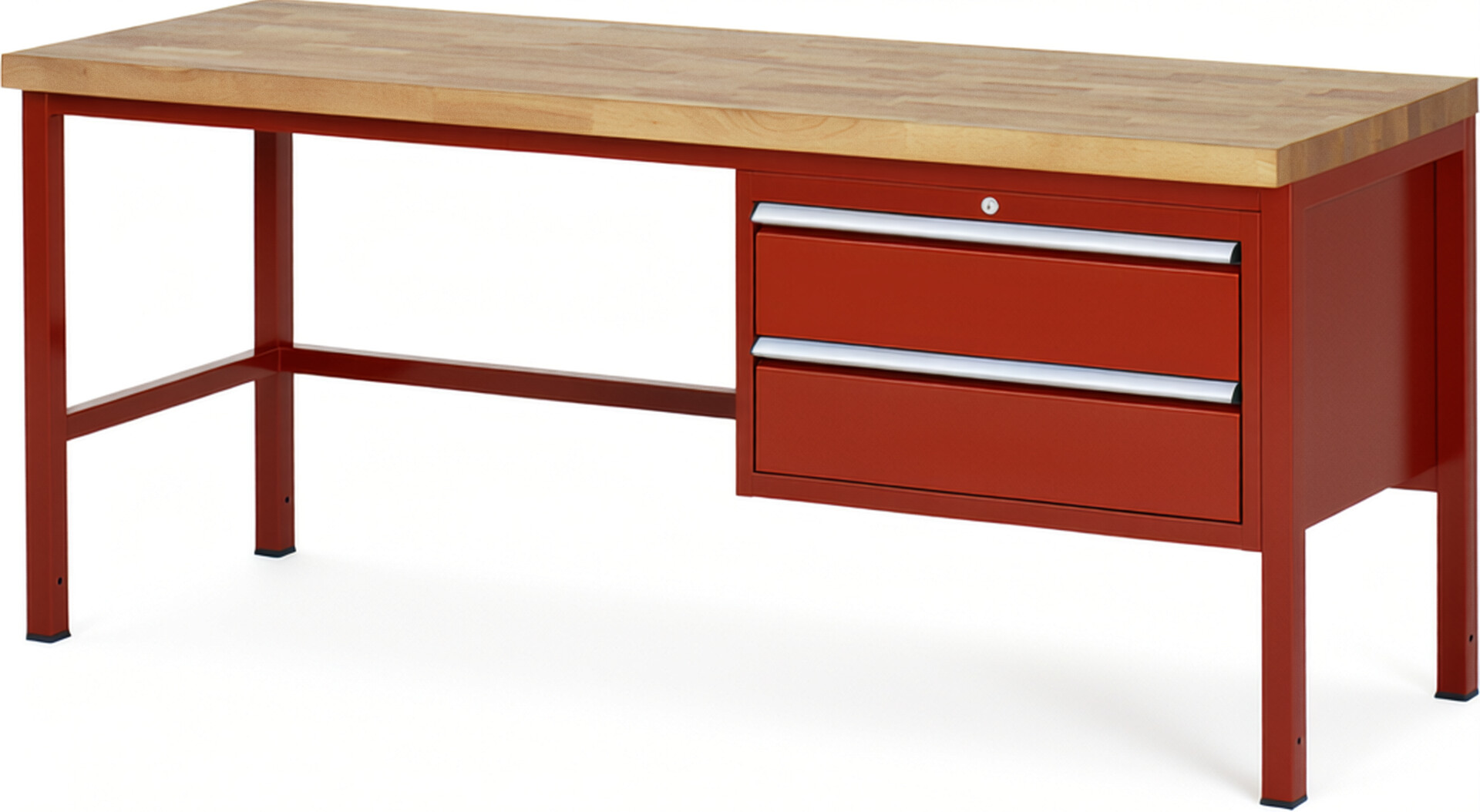Werkbank Modell 8225 rot, BxTxH 2000x700x840 mm,  Buche-Massiv Arbeitsplatte 40 mm,  2 Schubladen mit  Auszug 90 %