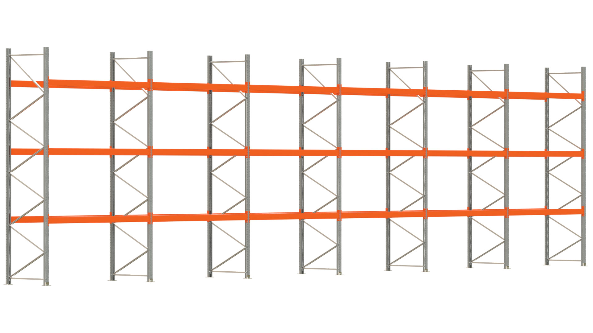 Palettenregal ARTUS - Breite 1679,5 cm - Höhe 450 cm - Tiefe 110 cm - Fachlast 2910 kg - 72 Palettenstellplätze