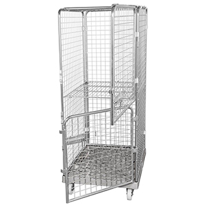 Rollbox mit Drahtgitterwänden, 5-seitig (2 Türen), 1 Boden, Nutzhöhe 1585 mm, BxTxH 810x720x1800 mm, Bodenplatte aus HDPE, RAL 7032 kieselgrau