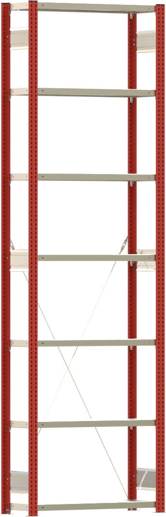 Fachbodenregal BERT - Breite: 87,5 cm - Tiefe: 30 cm - Höhe: 300 cm - 7 Böden - Grundregal