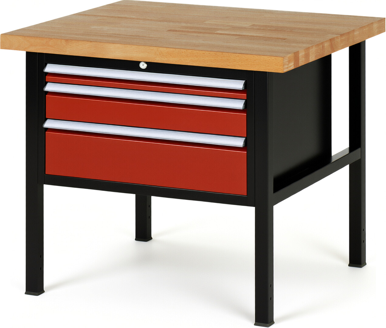 RAU Werkbank schwarz - rot - Breite 100 cm - Tiefe 90 cm - Höhe 104 cm - Buche-Massiv Arbeitsplatte 40 mm