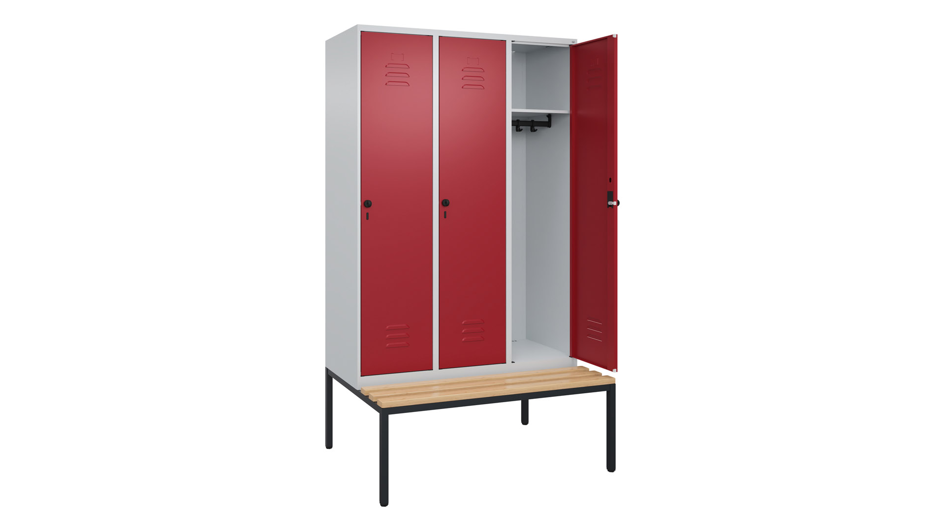 Spind - Garderobenschrank, Breite 120 cm, Höhe 212 cm, Tiefe 50 cm, 3 Abteile