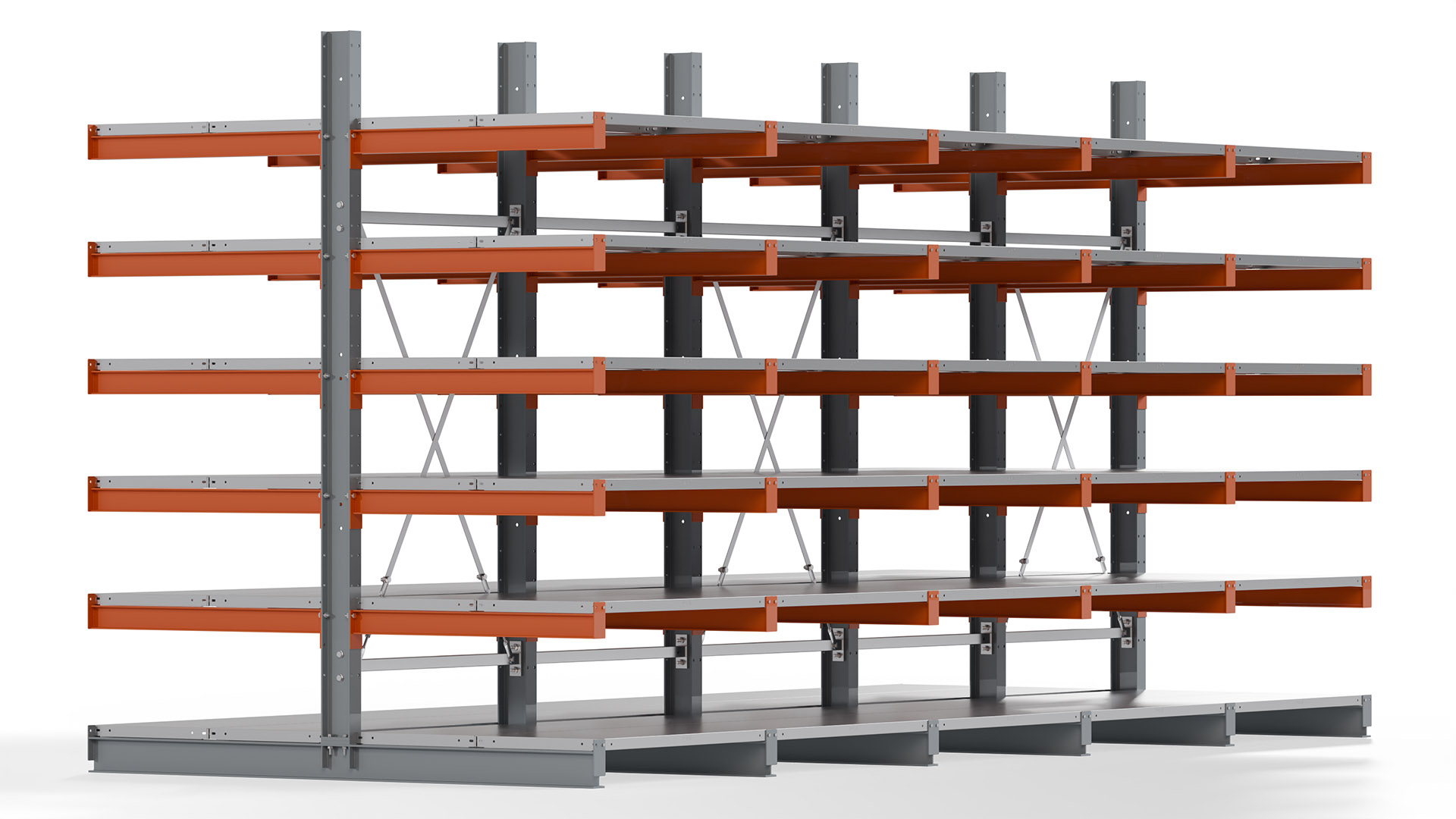 Kragarmregal KARL basic - lackiert - Breite: 500 cm - Höhe: 250 cm - Tiefe: 100 cm - Traglast je Kragarm: 450 kg - beidseitig