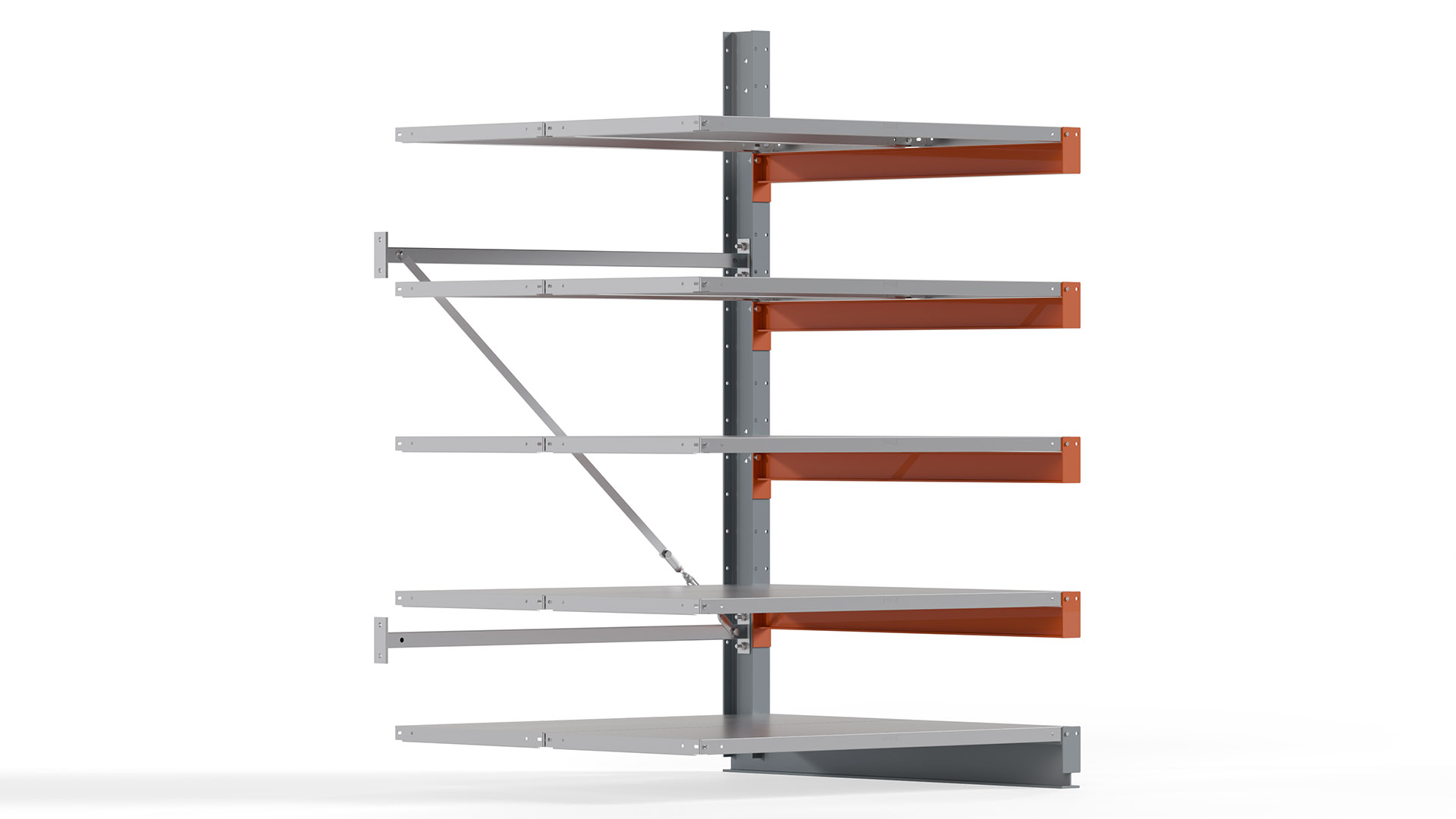 Kragarmregal KARL basic - Anbaufeld - Breite: 128 cm - Höhe: 200 cm - Tiefe: 132 cm - Traglast je Arm: 370 kg - einseitig