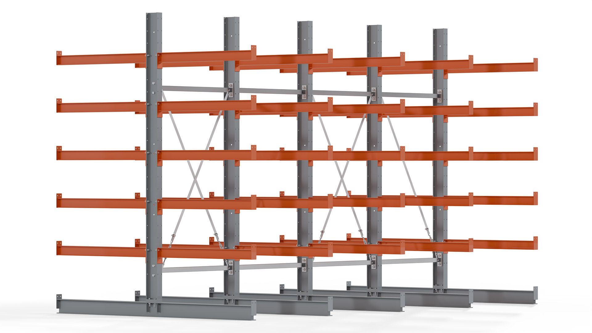 Kragarmregal KARL basic - lackiert - Breite: 400 cm - Höhe: 250 cm - Tiefe: 100 cm - Traglast je Kragarm: 450 kg - beidseitig