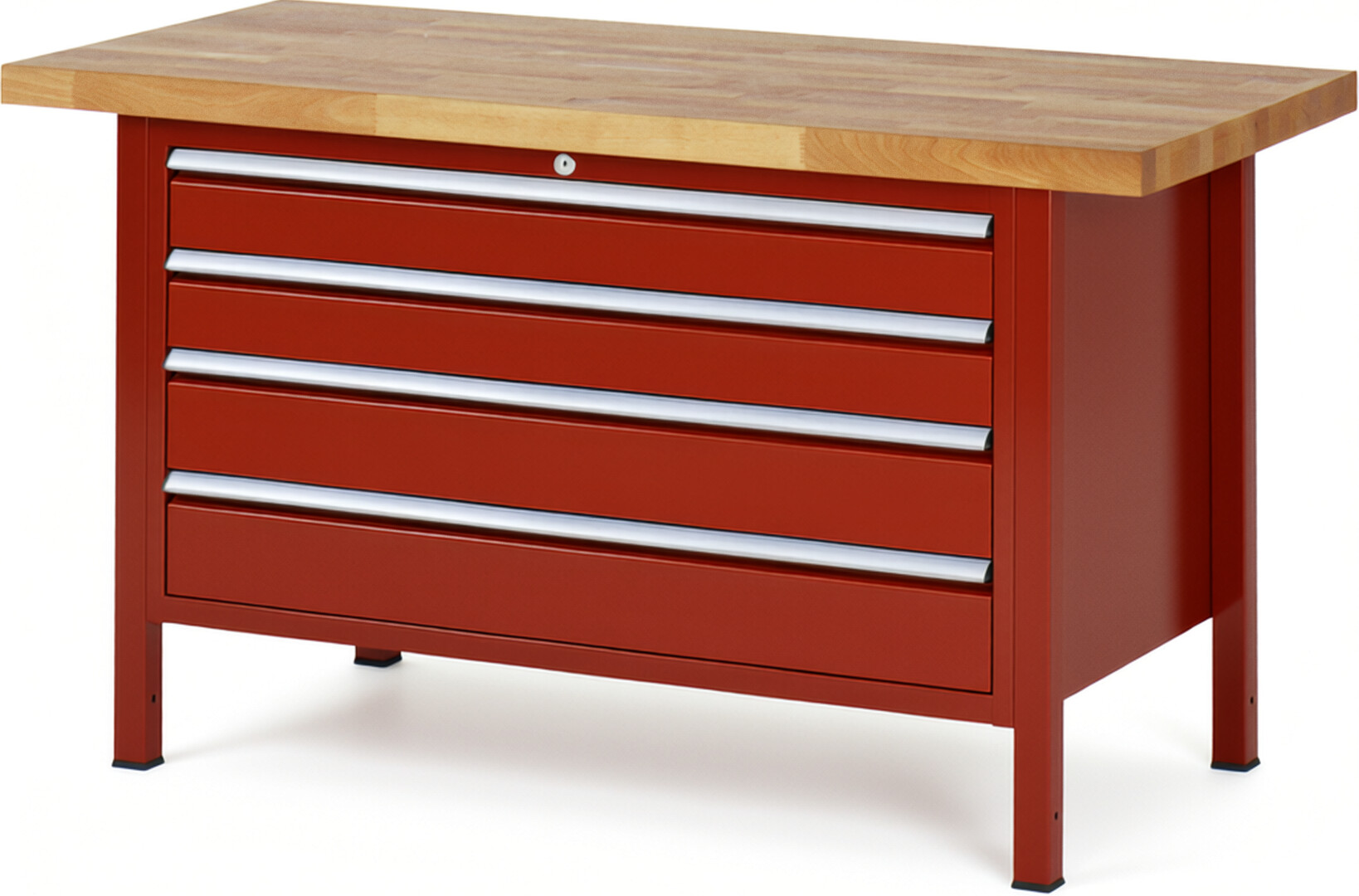 Werkbank Modell 8362 rot, BxTxH 1500x700x840-1040 mm,  Buche-Massiv Arbeitsplatte 40 mm,  4 Schubladen mit  Auszug 90 %