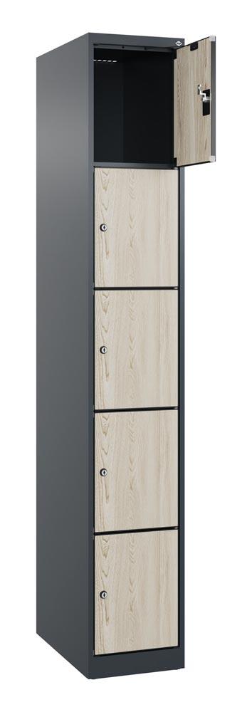 Fächerschrank mit MDF Türen, Breite 30 cm, Höhe 185 cm, Tiefe 50 cm, 5 Fächer