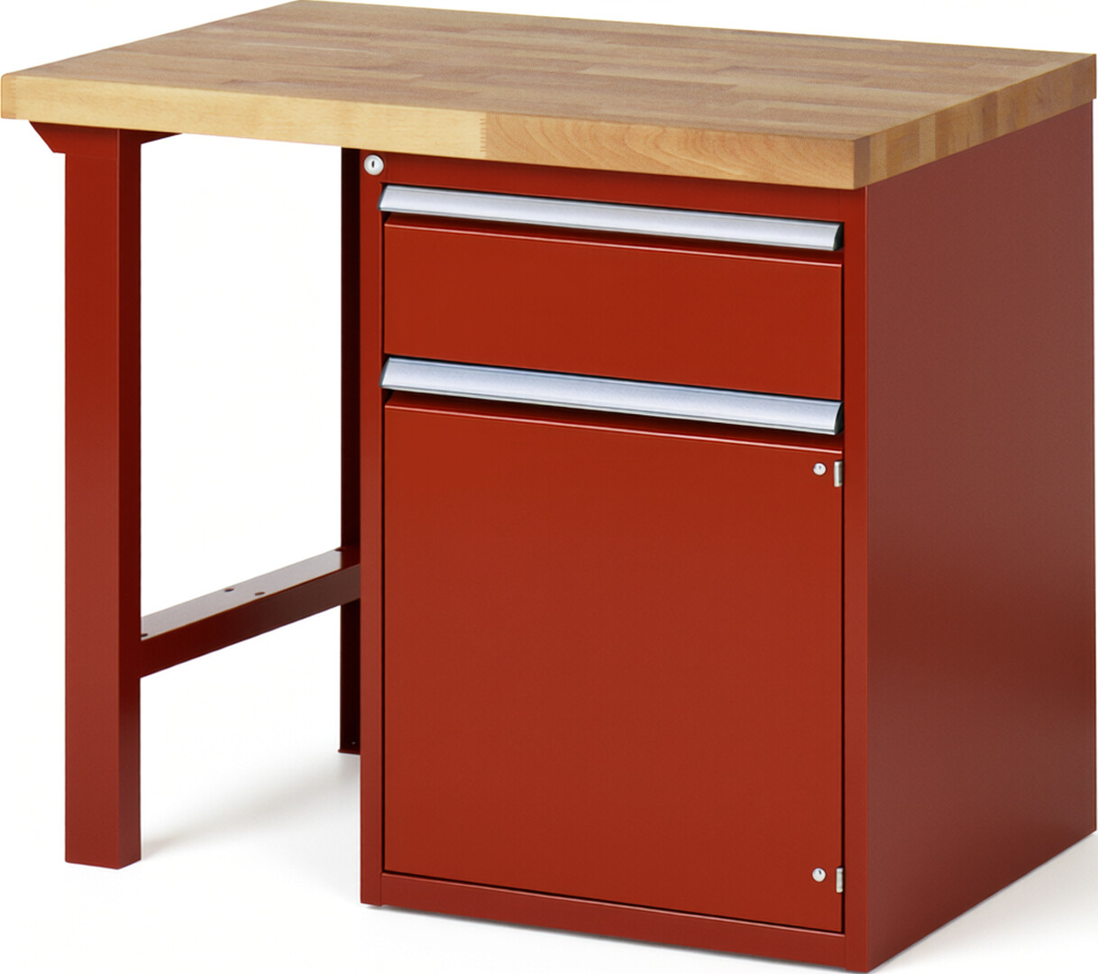 Werkbank Modell 7501 rot, BxTxH 1000x700x890 mm,  Buche-Massiv Arbeitsplatte 40 mm,  1 Schublade mit  Auszug 90 %