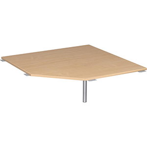 Verkettungsplatte, 5eckig 90 Grad, BxTxH 1225x1225x680-820 mm, höhenverstellbar, Platte buche, Stützfuß silber, inkl. Montagesatz