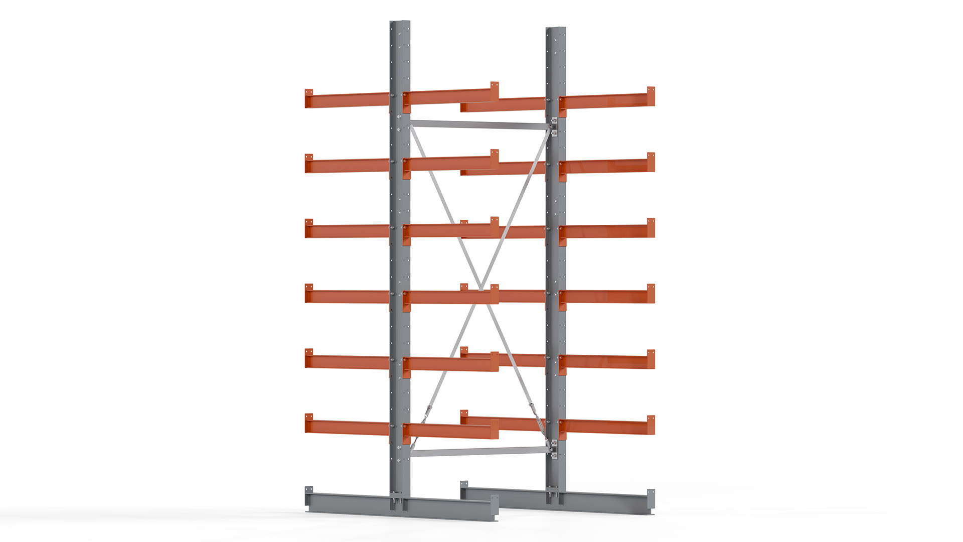 Kragarmregal KARL basic - lackiert - Breite: 128 cm - Höhe: 300 cm - Tiefe: 80 cm - Traglast je Kragarm: 550 kg - beidseitig