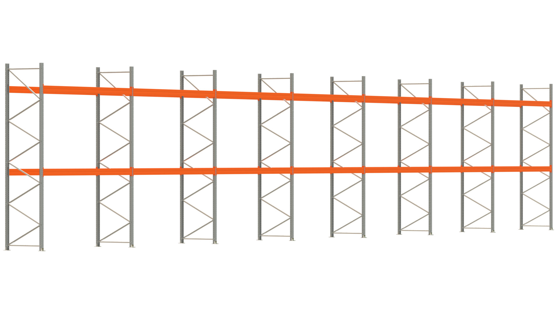 Palettenregal ARTUS - Breite 2588 cm - Höhe 450 cm - Tiefe 110 cm - Fachlast 3700 kg - 84 Palettenstellplätze